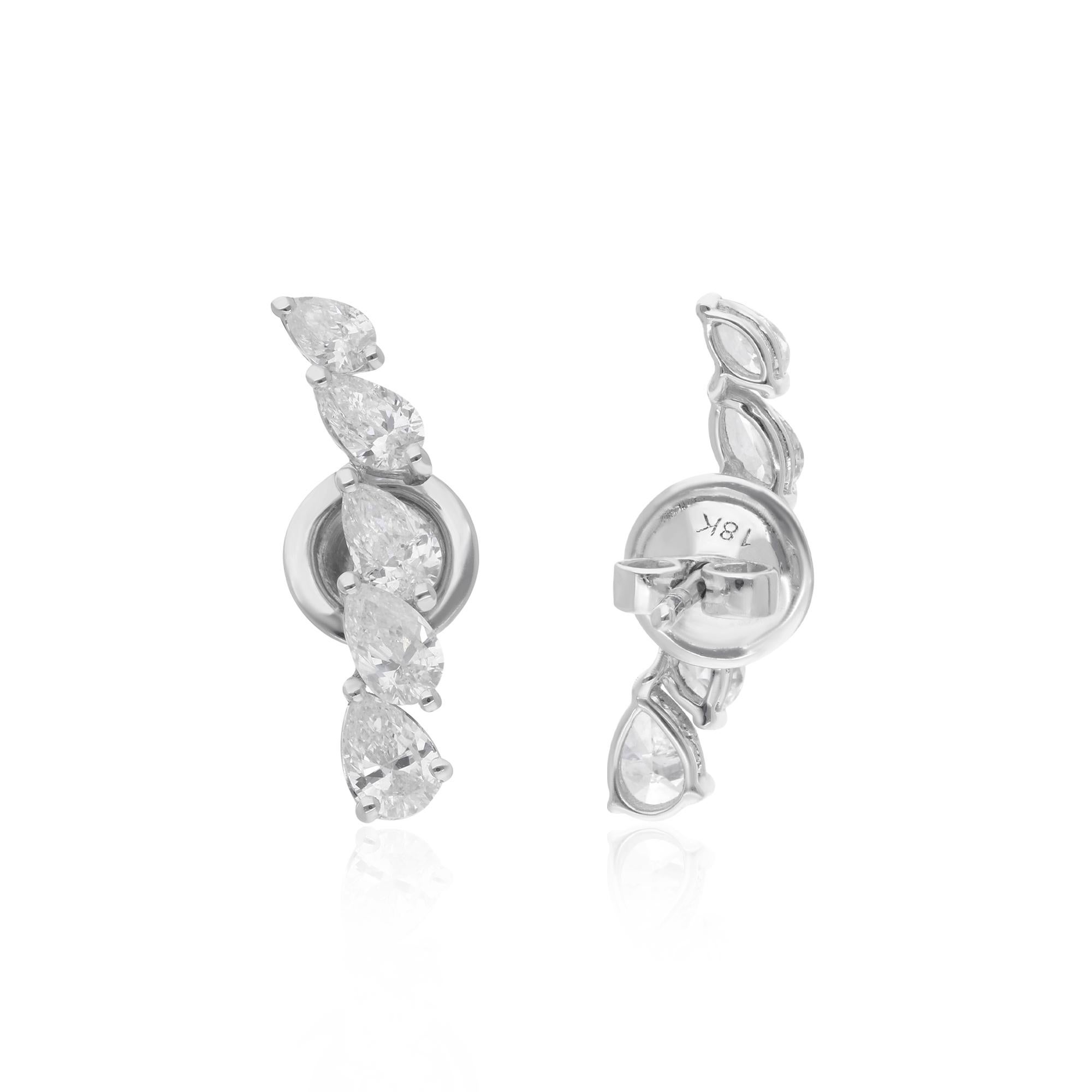 At the heart of each stud earring gleams a genuine pear-shaped diamond, totaling 1.58 carats. Each diamond is hand-selected for its exceptional quality, brilliance, and fire, ensuring that every facet sparkles with unparalleled beauty. The pear