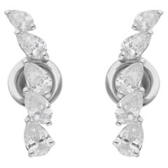 Natural 1.58 Carat Pear Shape Diamond Stud Earrings 18 Karat White Gold Jewelry