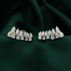 Natural 1.58 Carat SI/H Diamond Climber Earrings 18 Karat White Gold Jewelry