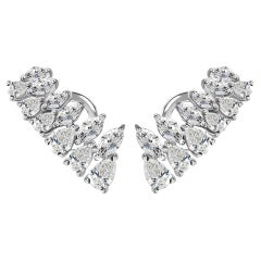 Natural 1.58 Carat SI/H Diamond Climber Earrings 18 Karat White Gold Jewelry