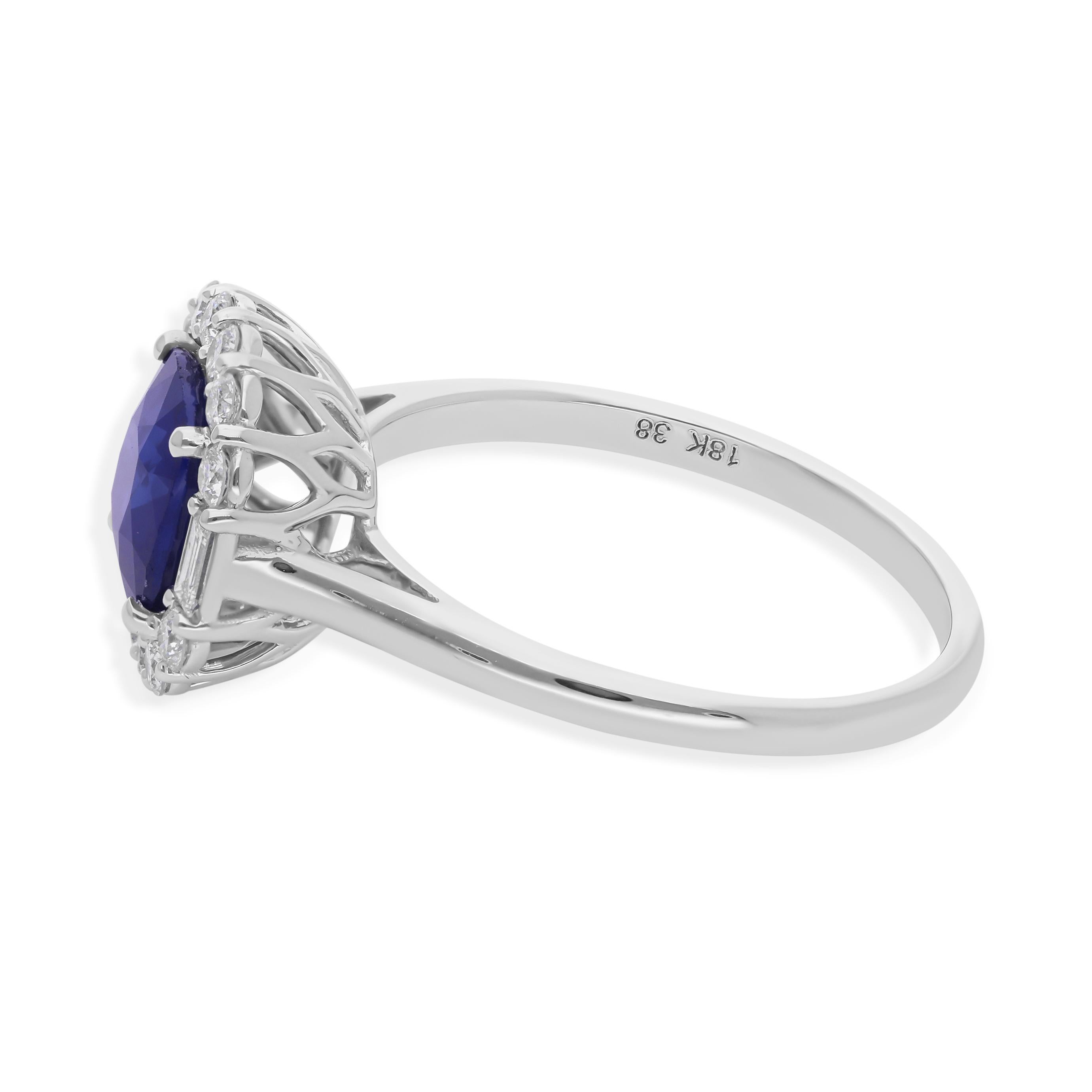 Natürlicher 1,59 Karat Blauer Saphir 0,33 Karat SI/H Diamant 14 Karat Weißgold Ring (Moderne) im Angebot