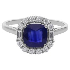 Zafiro azul natural de 1,59 quilates 0,33 qt Diamante SI/H Anillo de oro blanco de 14 quilates
