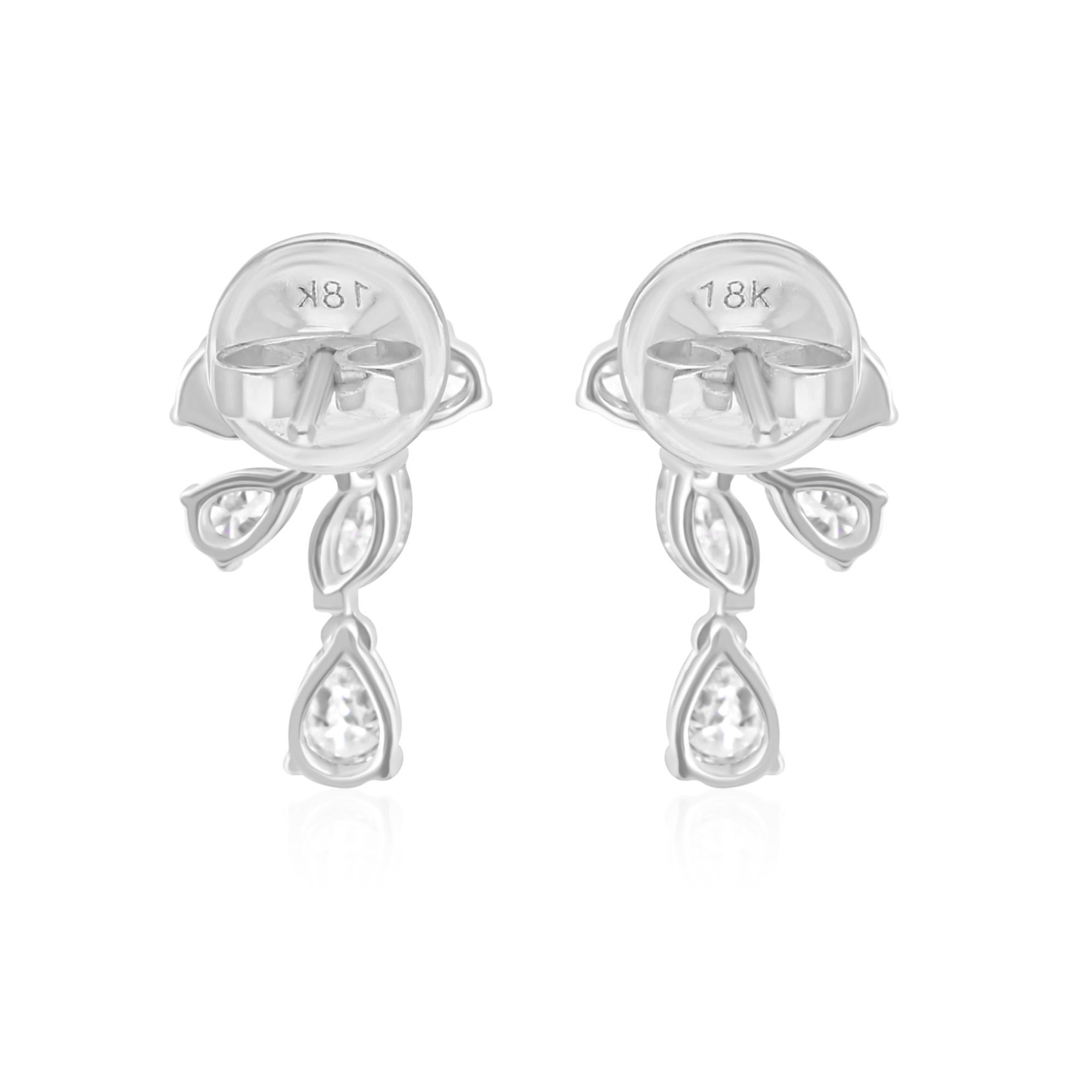 Taglio a goccia Orecchini con diamanti naturali a forma multipla da 1,59 carati SI/H Gioielli in oro bianco 18 carati in vendita