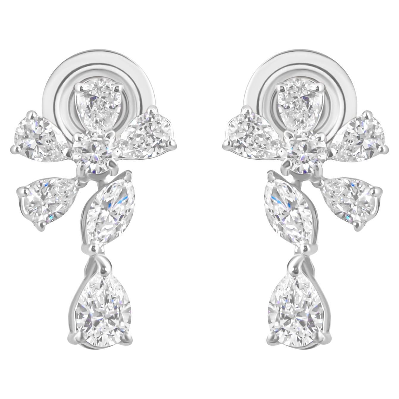 Natürliche 1,59 Karat SI/H Multi Shape Diamant-Ohrringe aus 18 Karat Weißgold Schmuck