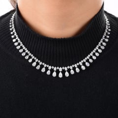 Natural 15.99 Carat Diamond Choker Necklace 18 Karat White Gold Handmade Jewelry