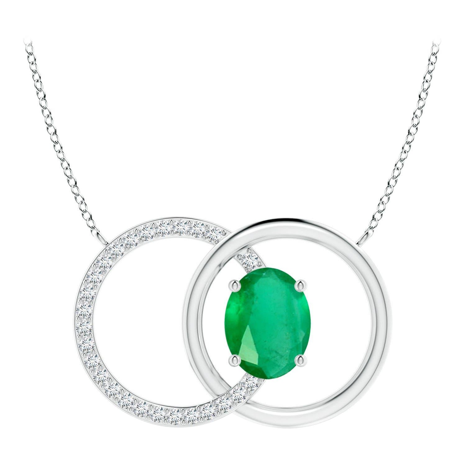 Collier Cercle d'Emeraude Naturelle 1.5ct avec Diamant Or Blanc 14K