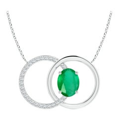 Natural 1.5ct Emerald Interlocking Circle Necklace with Diamond 14K White Gold