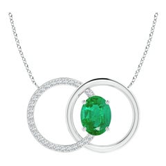 Natural 1.5ct Emerald Interlocking Circle Necklace with Diamond 14K White Gold