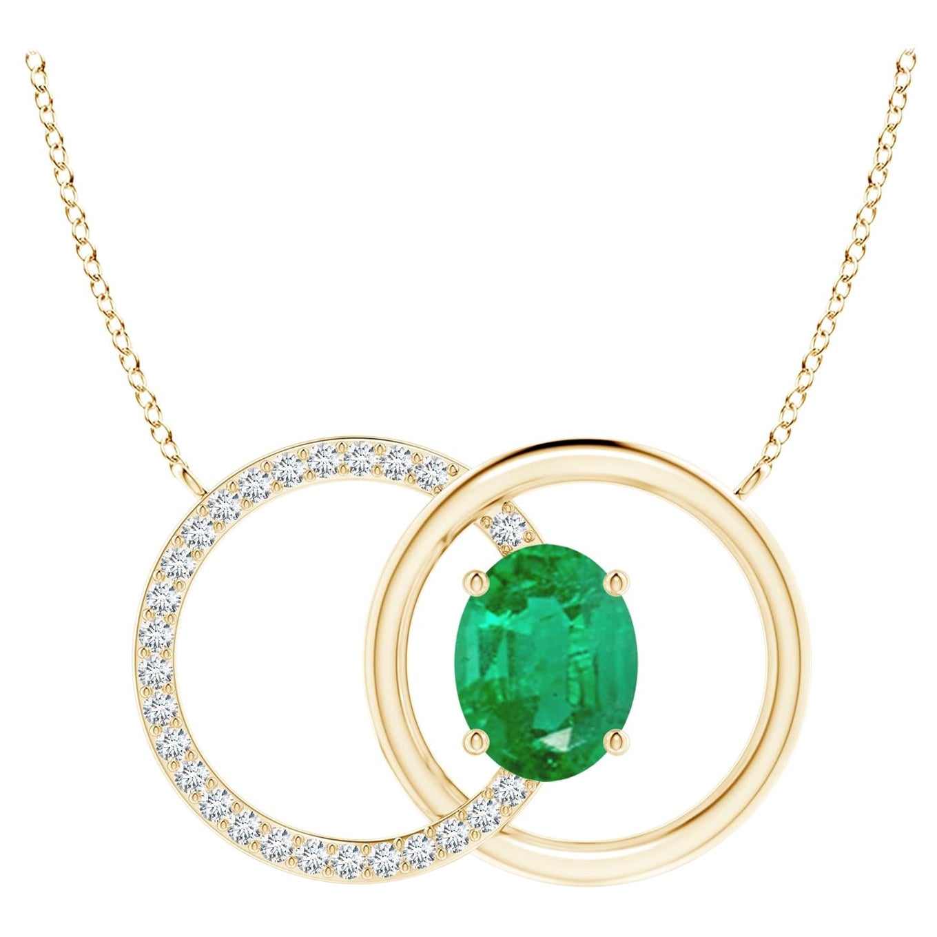 Natürlicher 1,5ct Smaragd Interlocking Kreis Halskette mit Diamant 14K Gelbgold