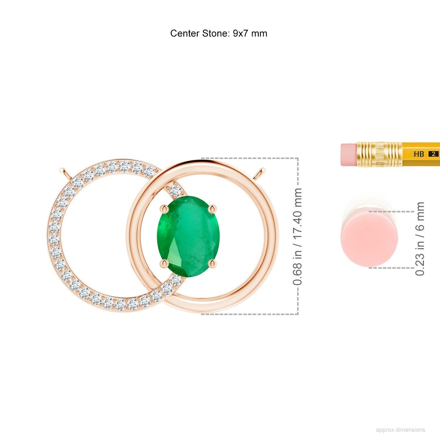 Natürlicher 1,5ct Smaragd ineinandergreifender Kreis Halskette mit Diamant in 14K Rose Gold im Zustand „Neu“ im Angebot in Los Angeles, CA