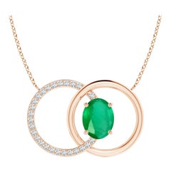 Natural 1.5ct Emerald Interlocking Circle Necklace with Diamond in 14K Rose Gold