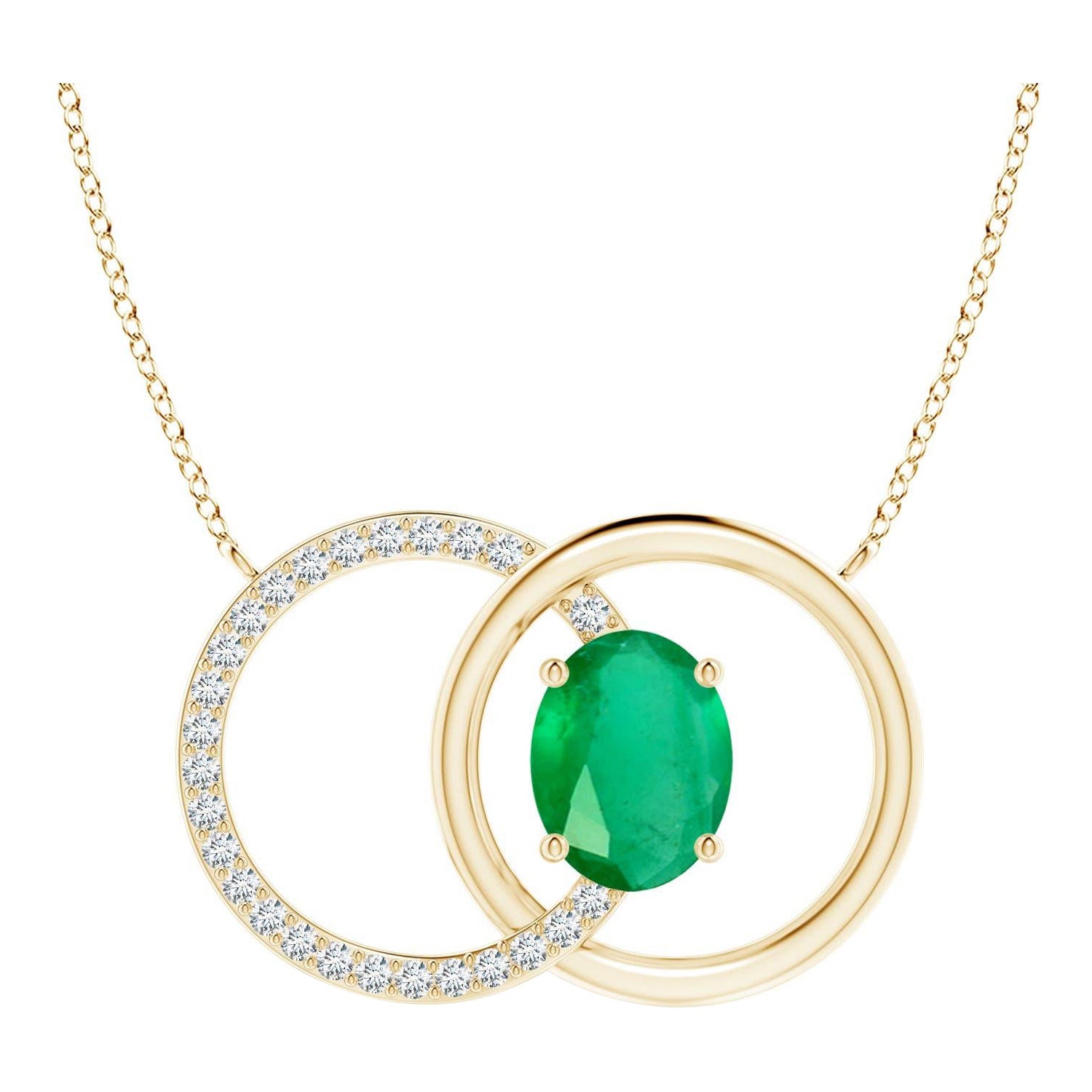 Natürlicher 1,5ct Smaragd ineinandergreifender Kreis Halskette mit Diamant in Gelbgold