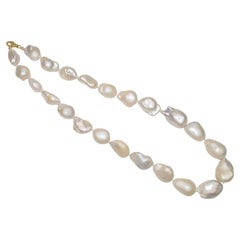 Naturelle 16-23mm Perle baroque lustrée Fermoir en or 14k Collier de perles blanches