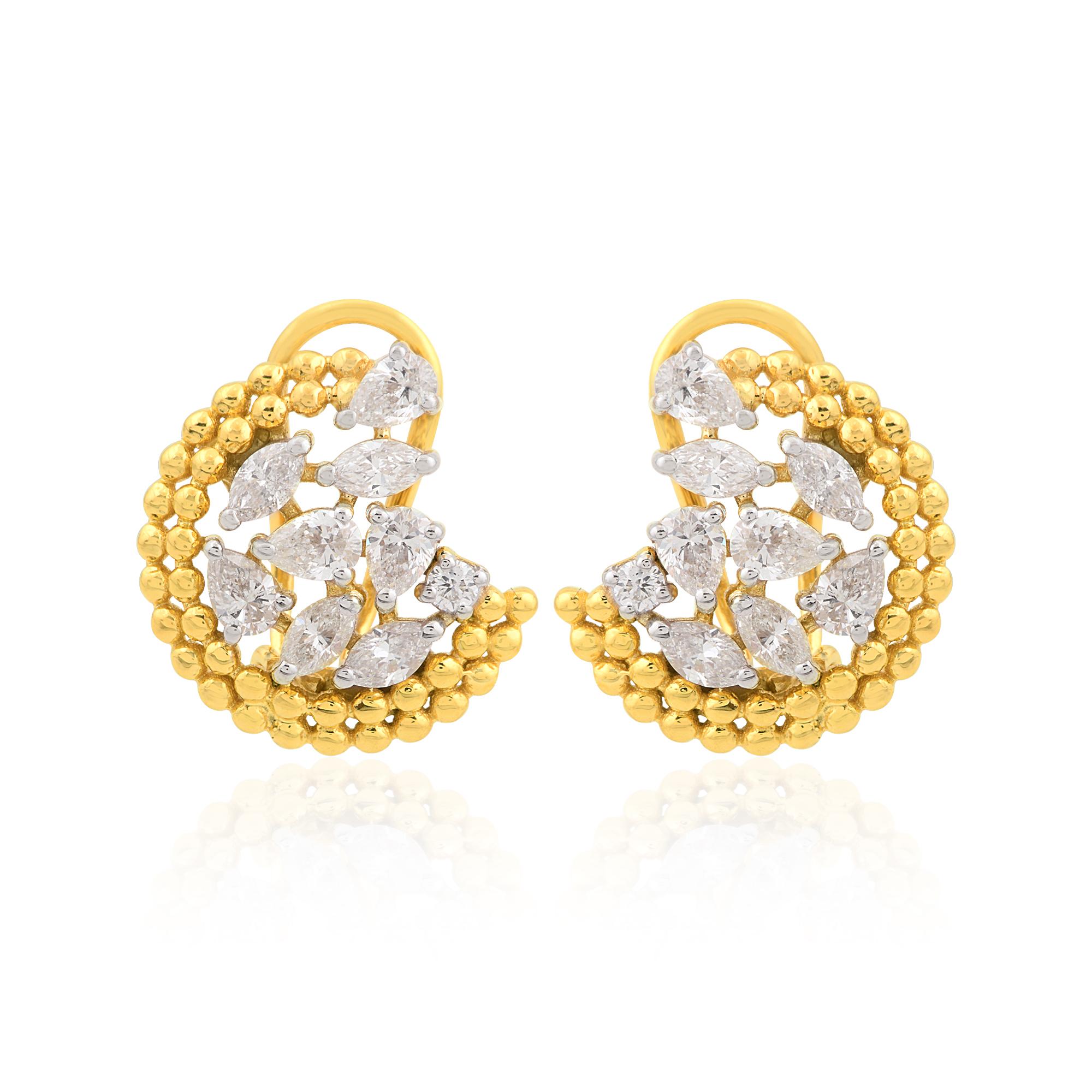 Boucles d'oreilles clips en or jaune 14 carats, diamant naturel de 1,6 carat et croissant Neuf - En vente à Diera, Dubai