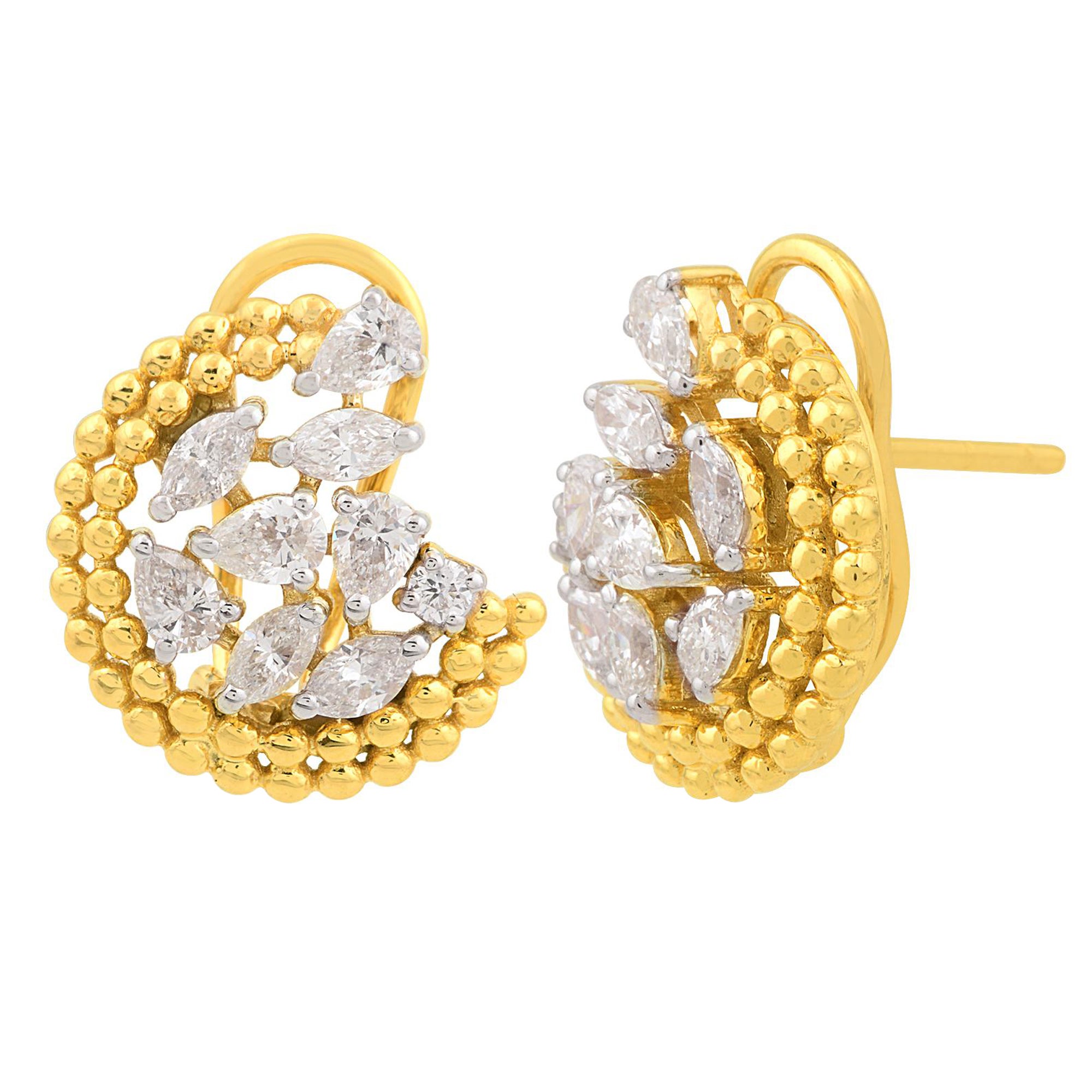 Boucles d
oreilles clips en or jaune 14 carats, diamant naturel de 1,6 carat et croissant