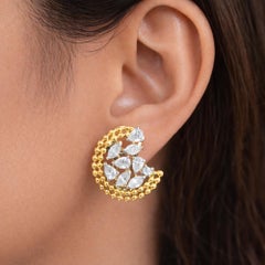 Natural 1.6 Carat Diamond 18 Karat Yellow Gold Crescent Clip-On Stud Earrings