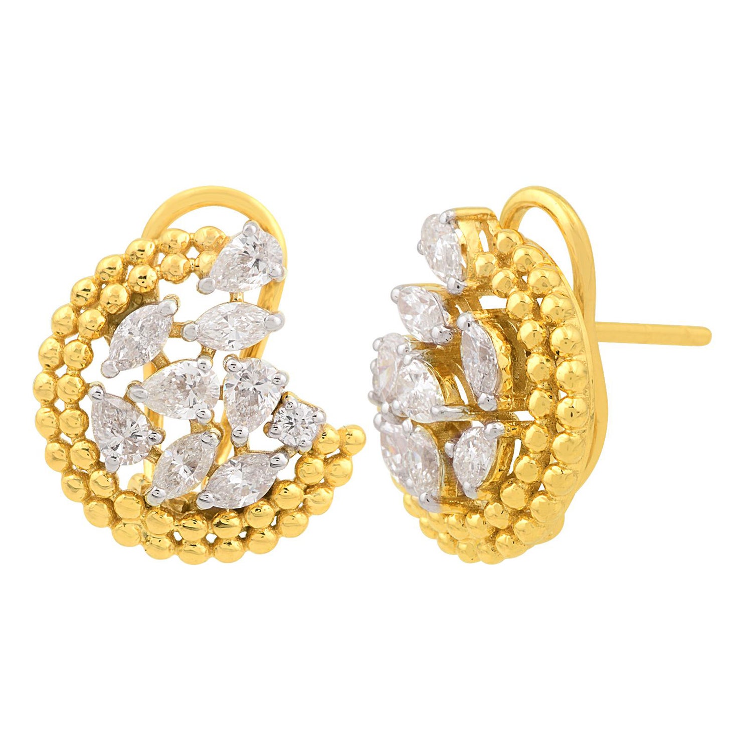 Natural 1.6 Carat Diamond 18 Karat Yellow Gold Crescent Clip-On Stud Earrings