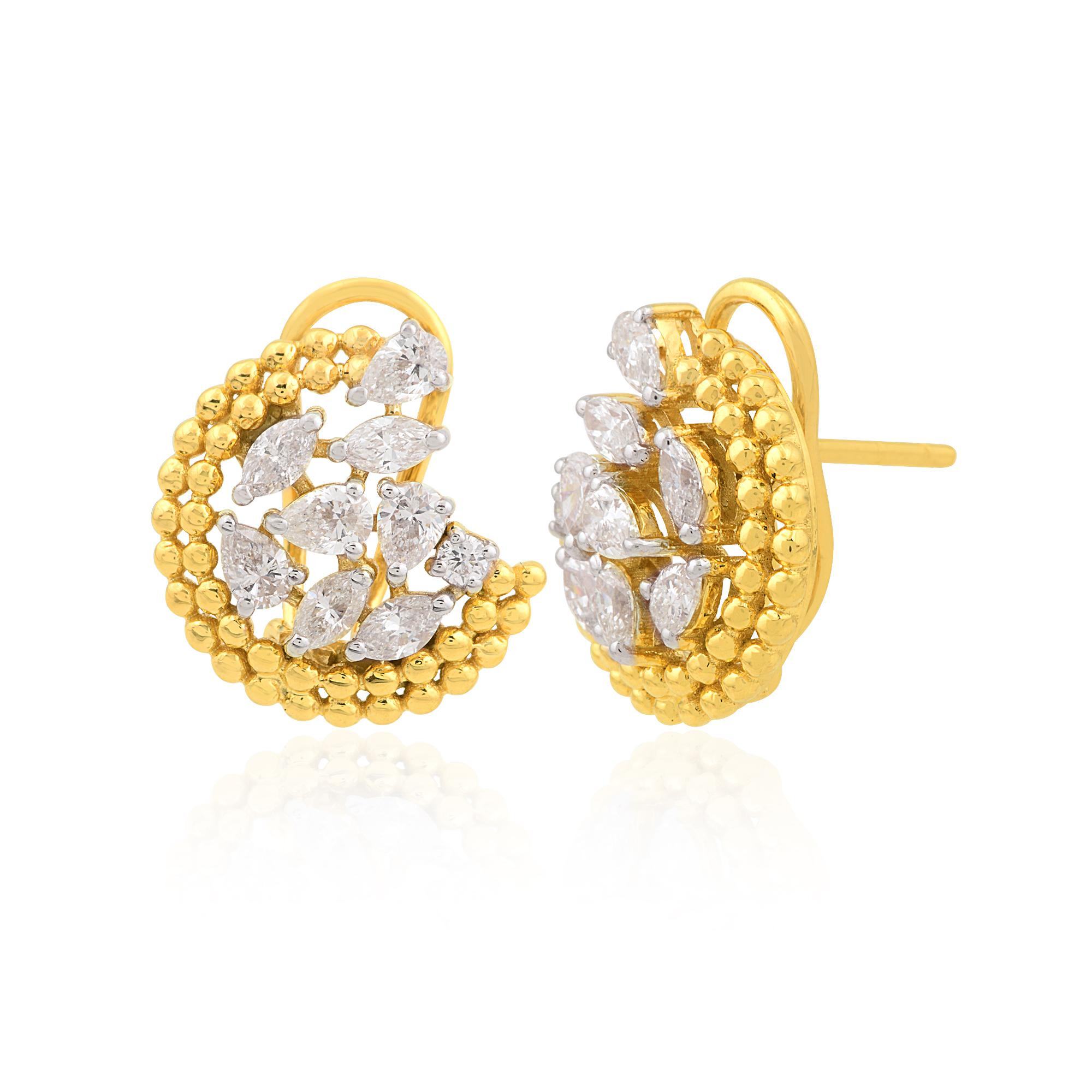 Boucles d
oreilles clips en or jaune 18 carats, diamant naturel de 1,6 carat en forme de croissant