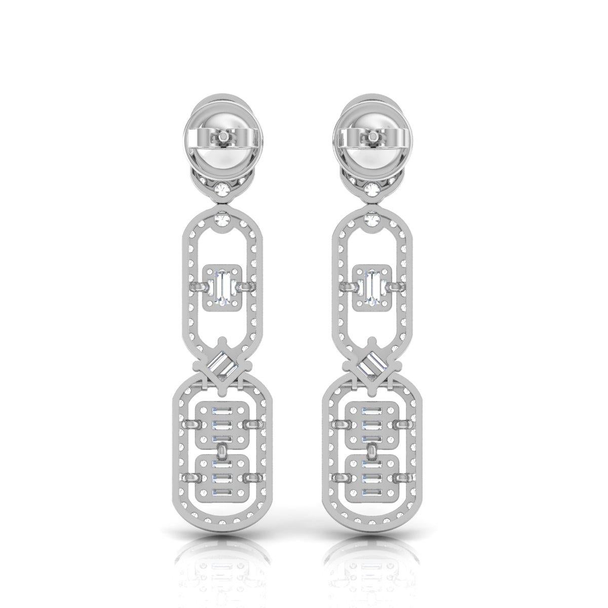 Modern Natural 1.6 Carat Diamond Pave Dangle Earrings Solid 14k White Gold Fine Jewelry For Sale
