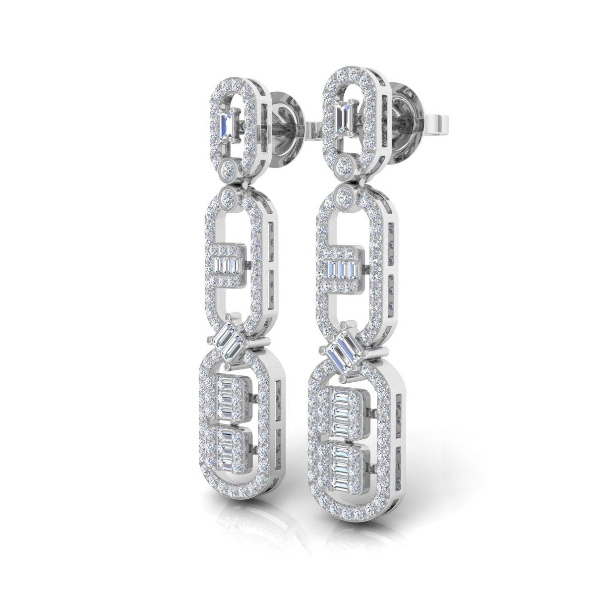 Taille ronde Boucles d'oreilles pendantes en or blanc 14k avec diamant naturel de 1,6 carat en pavé en vente