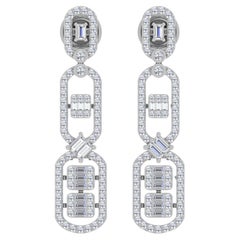 Natural 1.6 Carat Diamond Pave Dangle Earrings Solid 14k White Gold Fine Jewelry