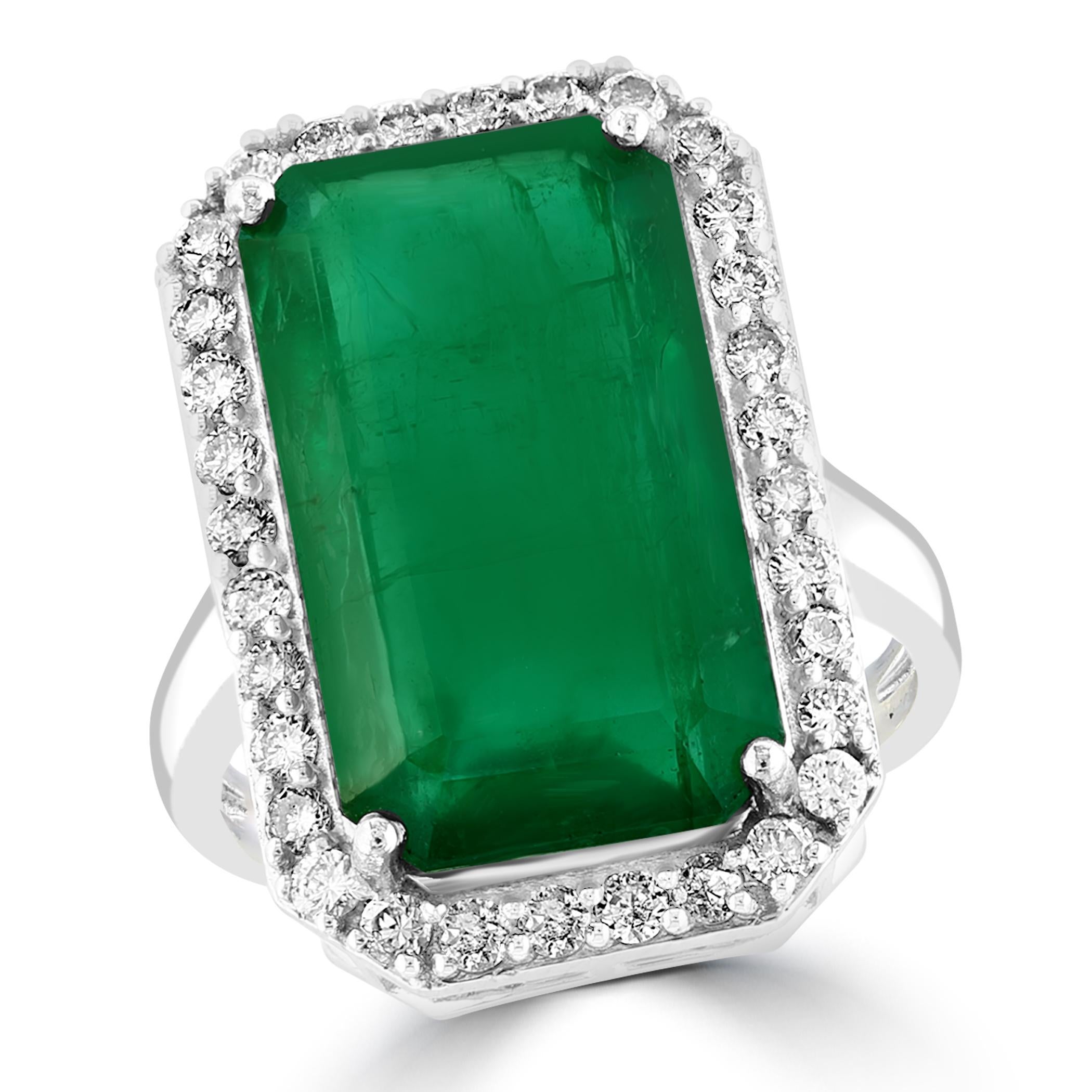 Natural 16 Carat Emerald Cut Zambian Emerald & Diamond Ring in 14kt White Gold For Sale 4
