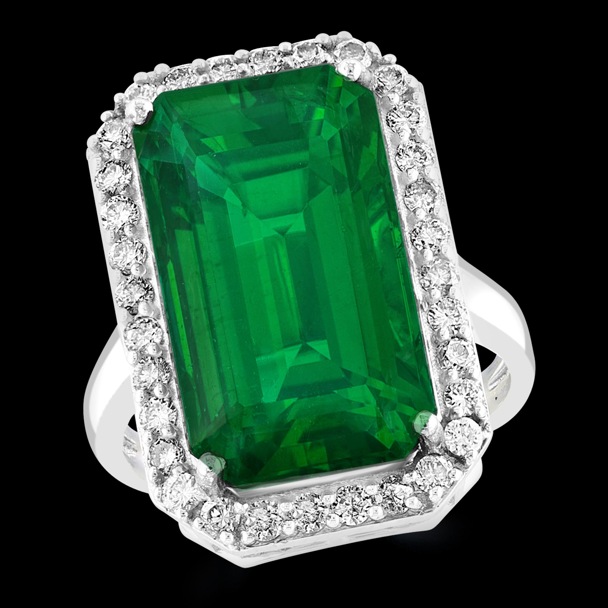 Natural 16 Carat Emerald Cut Zambian Emerald & Diamond Ring in 14kt White Gold For Sale 5