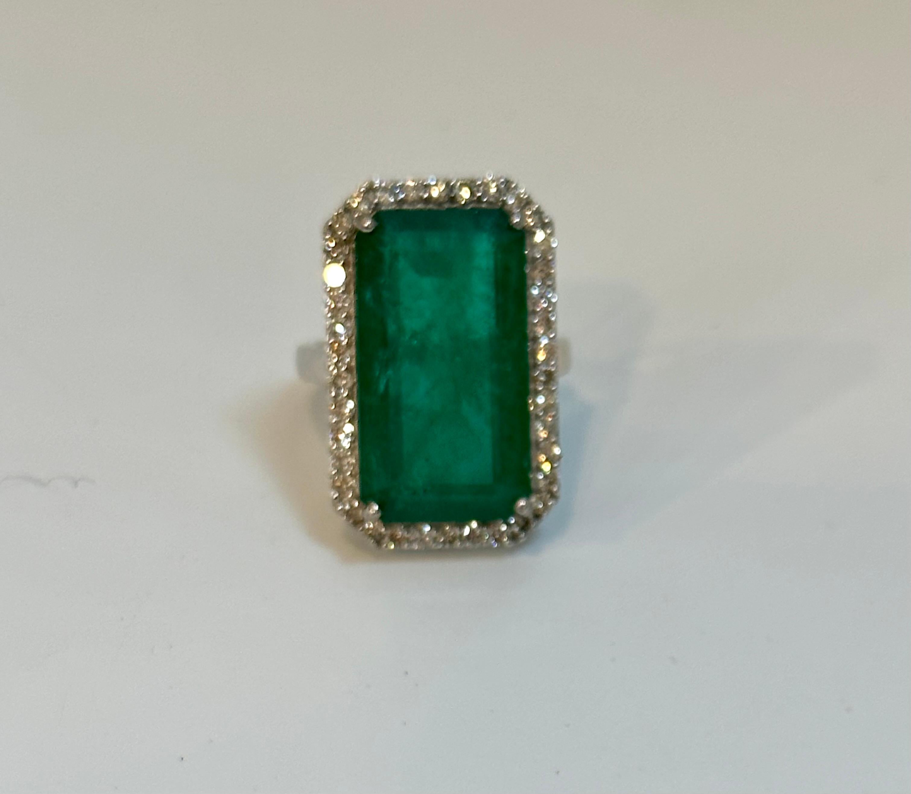 Natural 16 Carat Emerald Cut Zambian Emerald & Diamond Ring in 14kt White Gold For Sale 1
