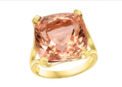 Natural 16 Carat Morganite Ring in 14 Karat Yellow Gold