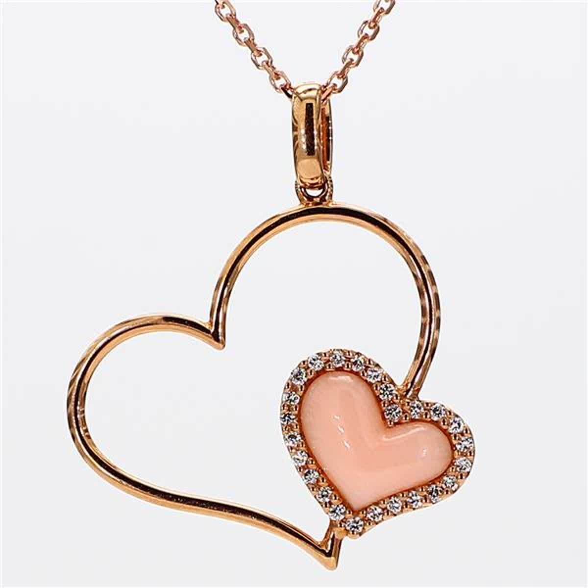 RareGemWorld's classic pink shell pendant. Mounted in a beautiful 18K Rose Gold setting with a butterfly shape natural pink shell. The shell is complimented by natural round white diamond melee in a beautiful heart-shape. This pendant is guaranteed