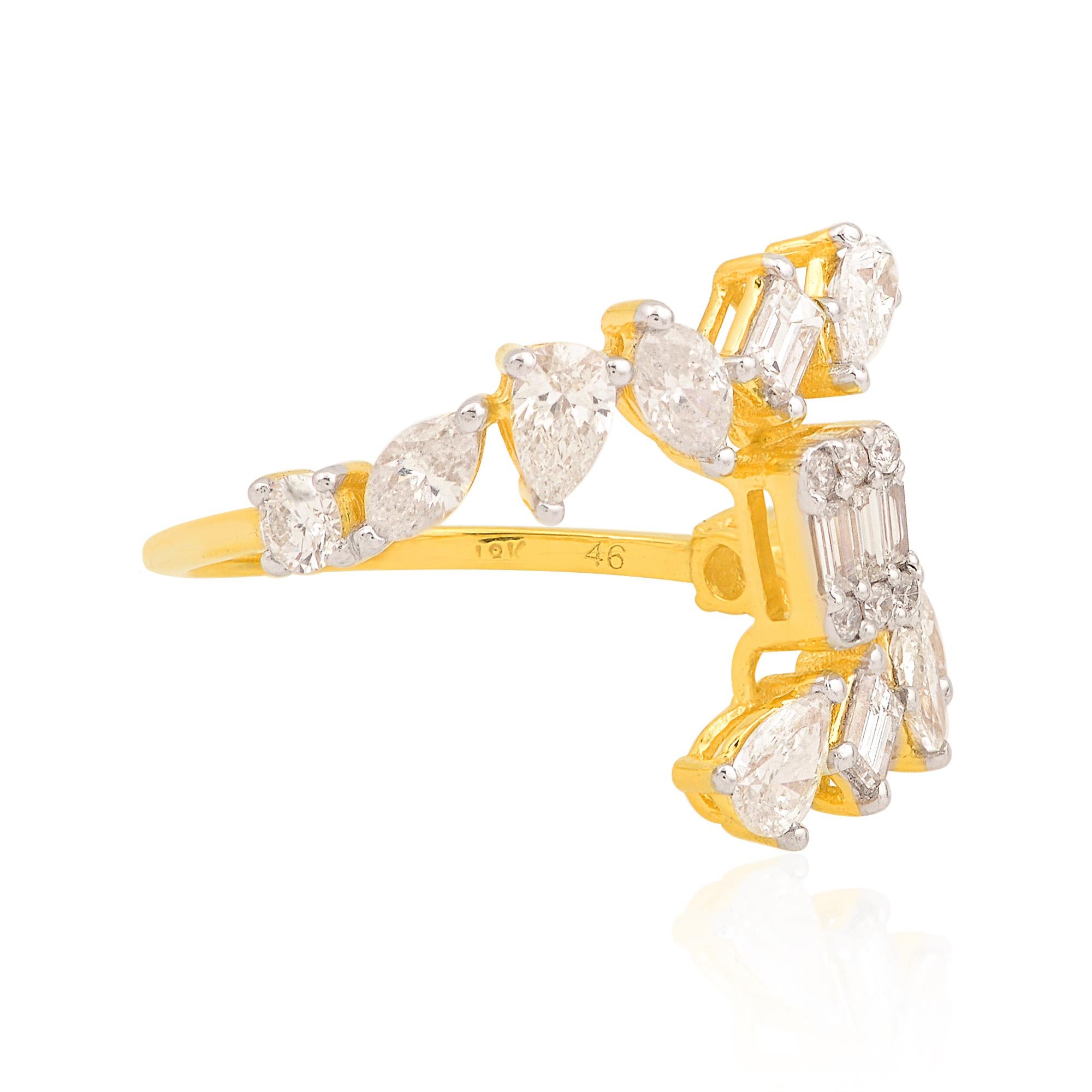 Anillo de cóctel de diamantes naturales de 1,6 quilates, claridad SI y color HI, oro amarillo de 14 quilates en Nuevo estado para la venta en Diera, Dubai
