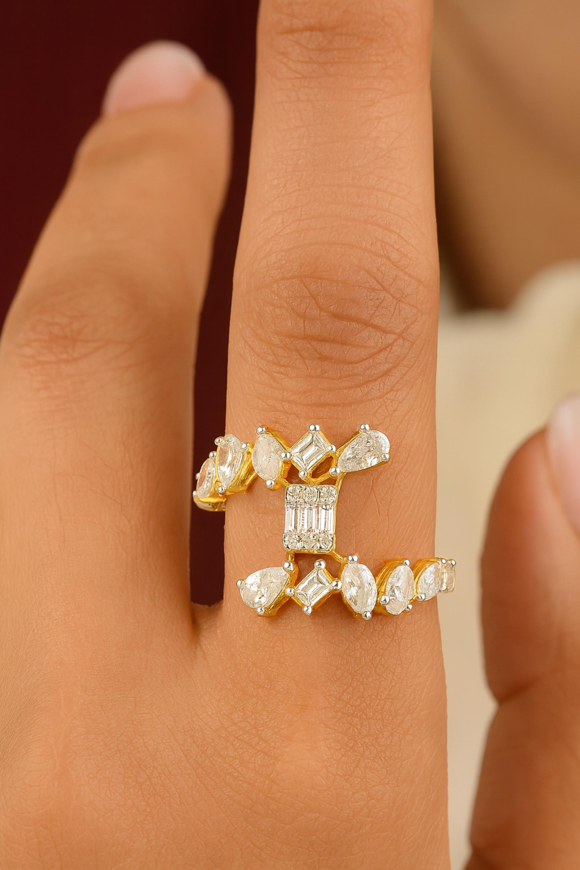 En venta: Anillo de cóctel con diamantes naturales de 1,6 quilates, claridad SI y color HI, oro amarillo de 18 quilates  2