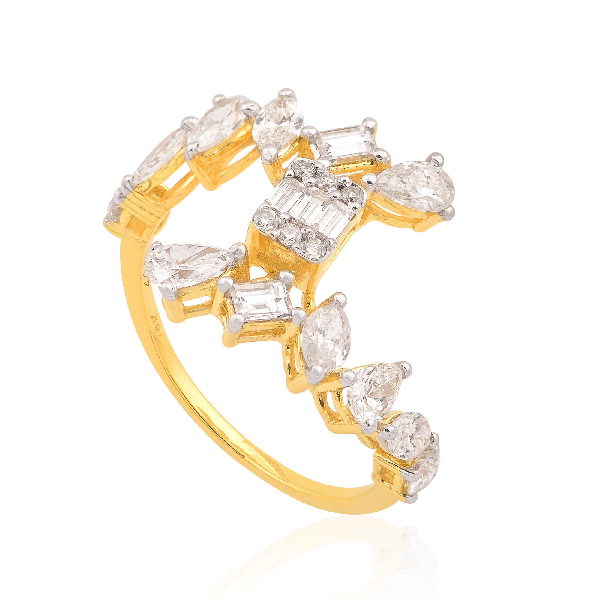 En venta: Anillo de cóctel con diamantes naturales de 1,6 quilates, claridad SI y color HI, oro amarillo de 18 quilates  4