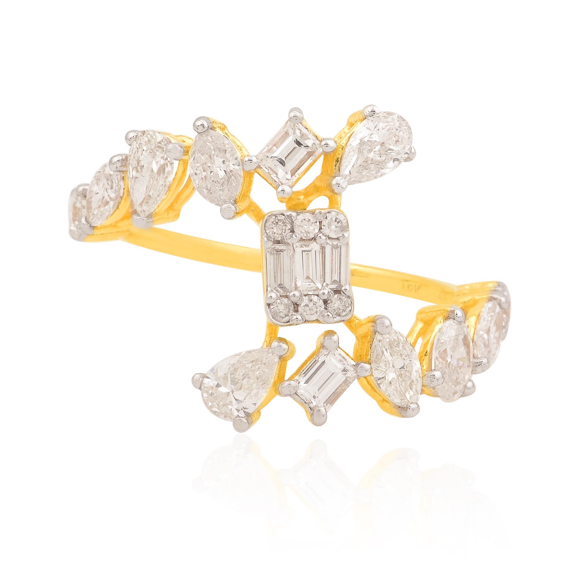 En venta: Anillo de cóctel con diamantes naturales de 1,6 quilates, claridad SI y color HI, oro amarillo de 18 quilates  5