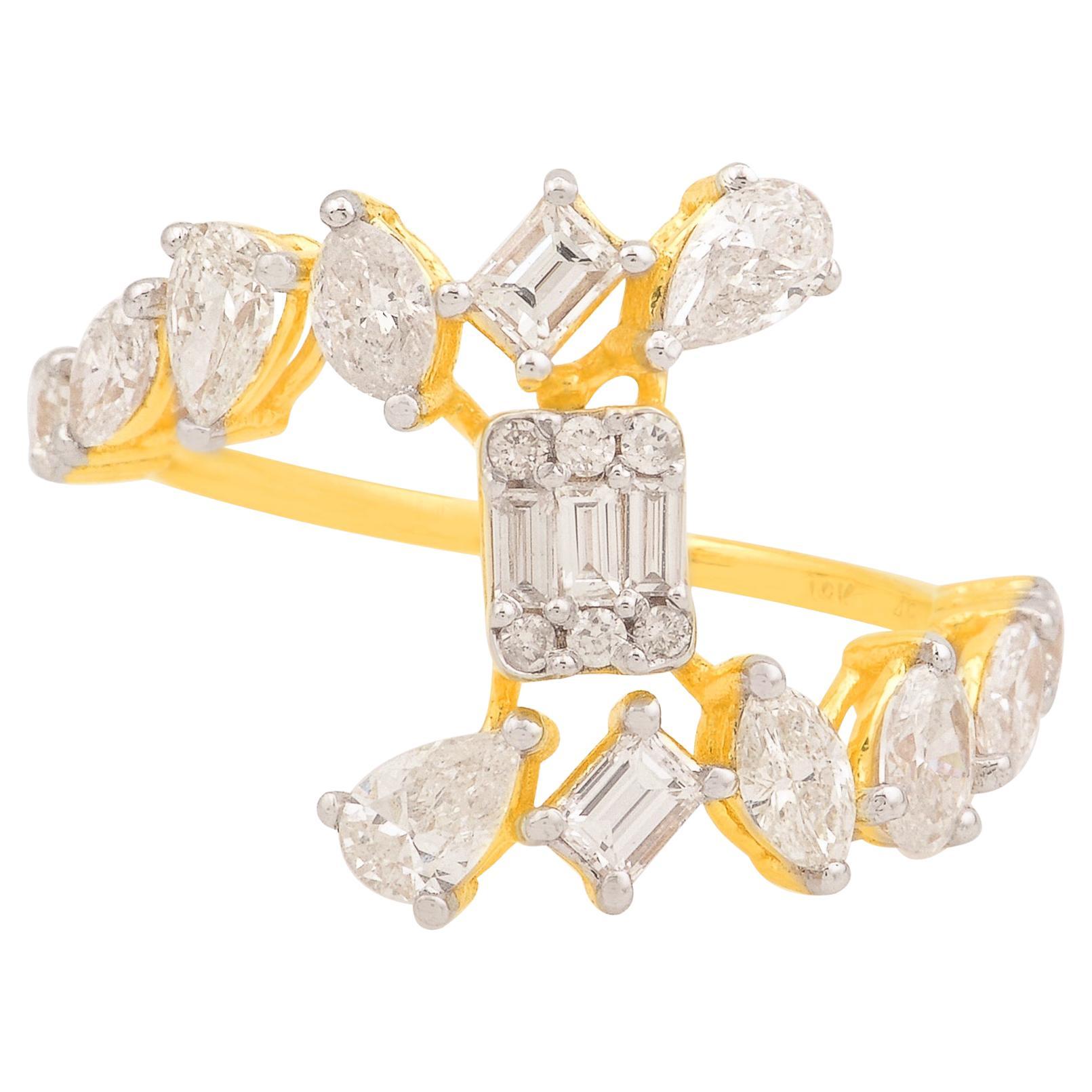 Anello Cocktail con Diamante Naturale da 1,6 Carati SI Chiarezza HI Colore Oro Giallo 18 Carati