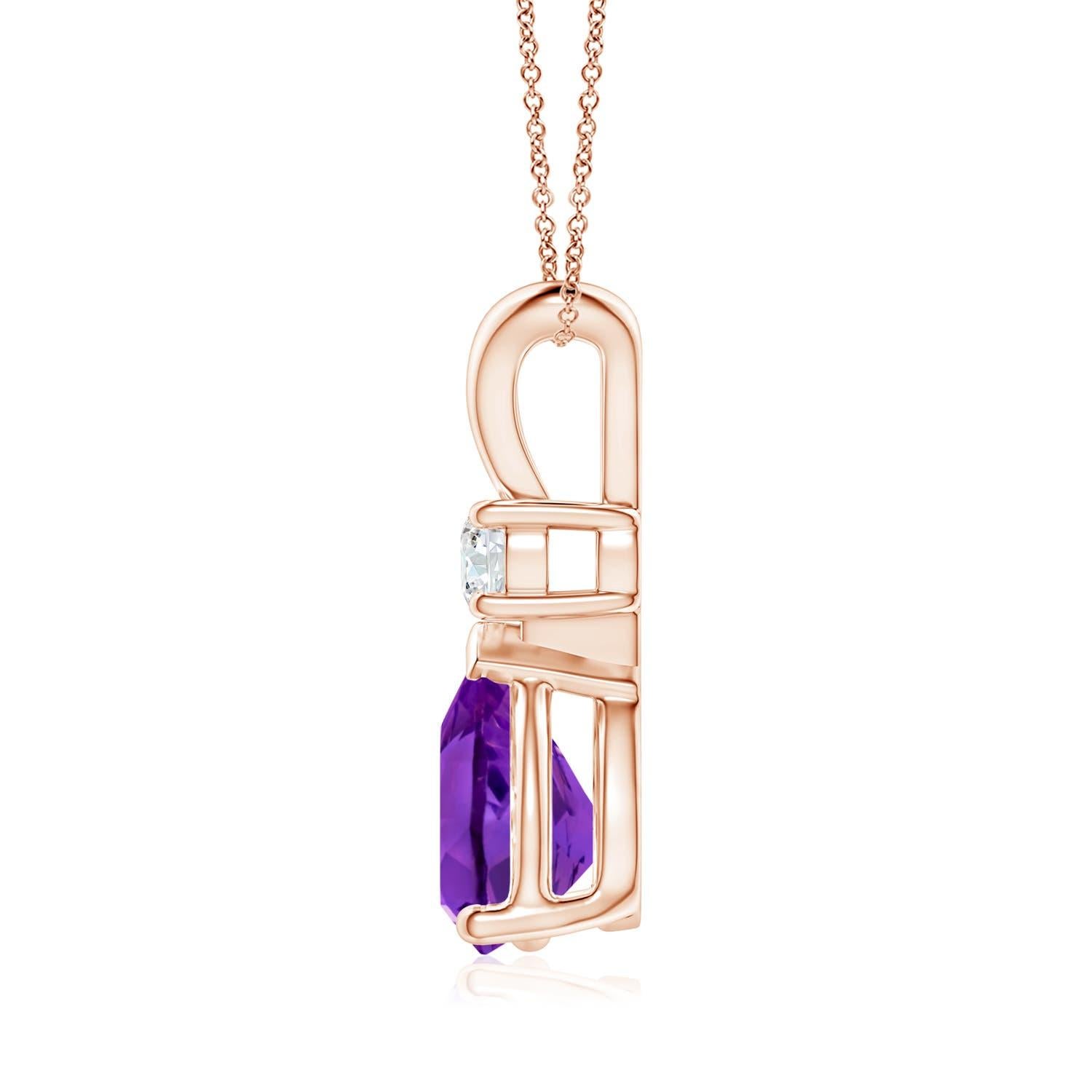 Modern Natural 1.6 ct Amethyst Teardrop Pendant with Diamond in 14K Rose Gold For Sale