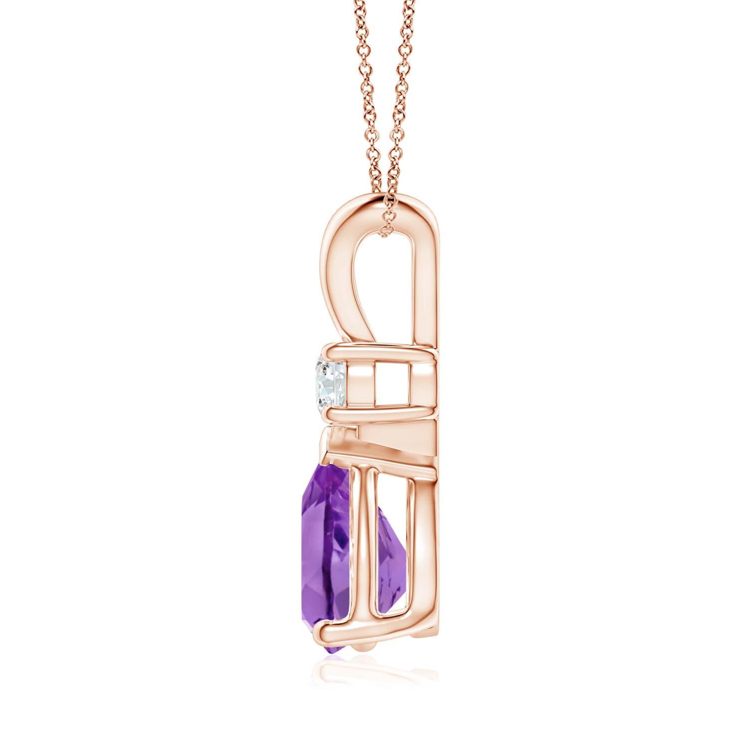 Modern Natural 1.6 ct Amethyst Teardrop Pendant with Diamond in 14K Rose Gold For Sale