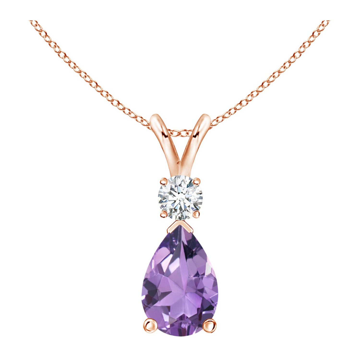 Ciondolo a goccia con ametista naturale da 1,6 carati e diamante in oro rosa 14K