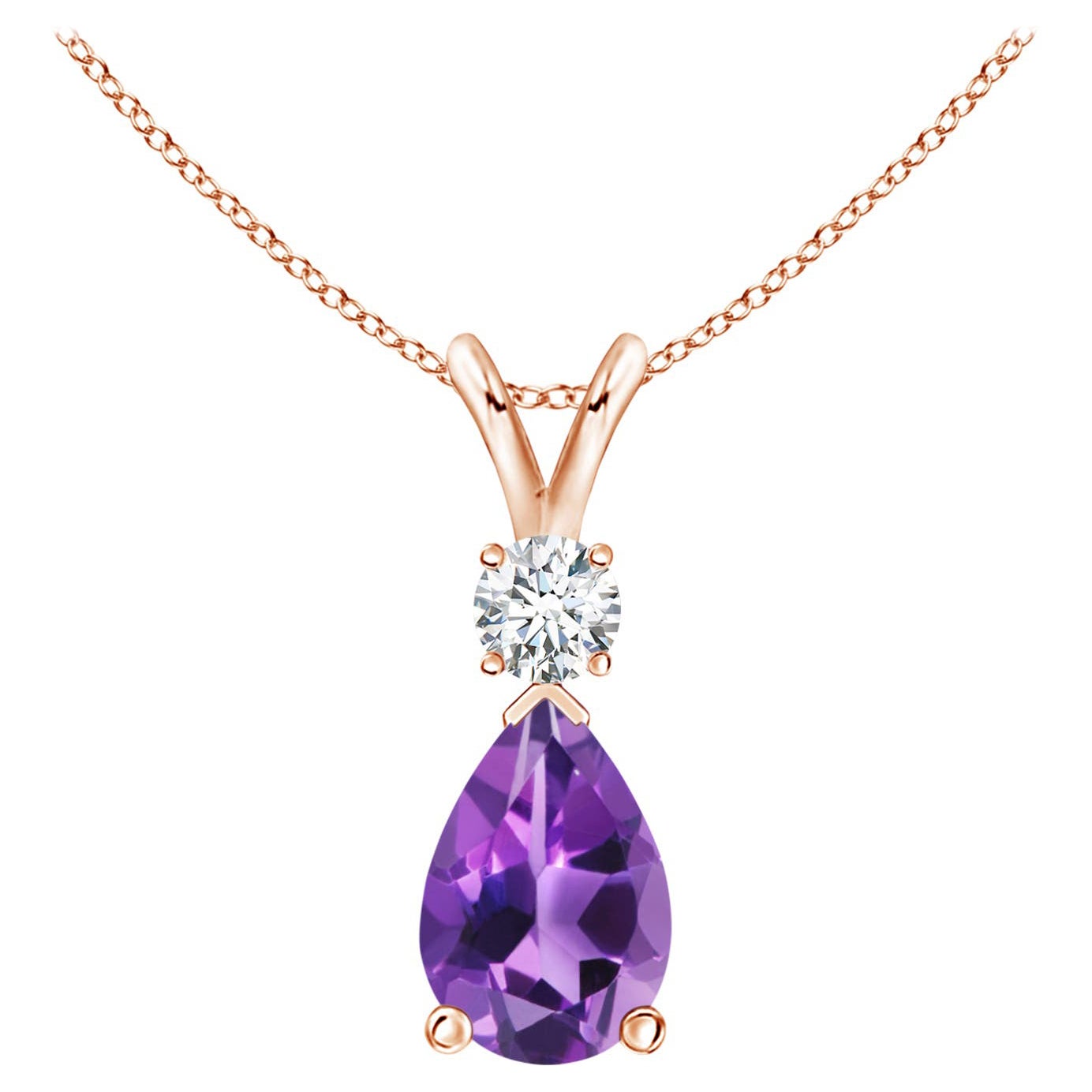 Natürlicher 1,6 Karat Amethyst-Tropfen-Anhänger mit Diamant in 14K Roségold