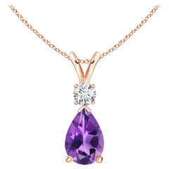 Natürlicher 1,6 Karat Amethyst-Tropfen-Anhänger mit Diamant in 14K Roségold
