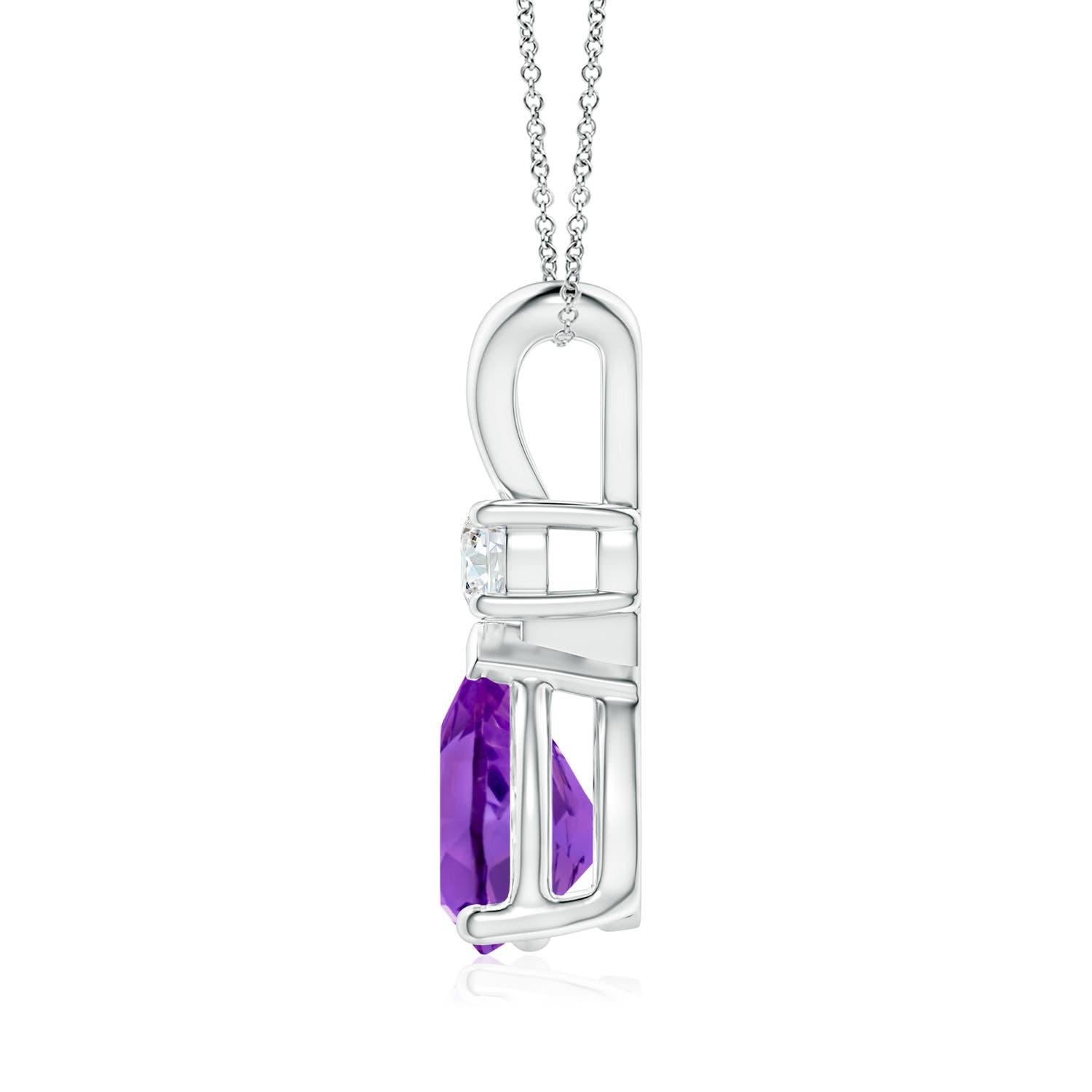 Modern Natural 1.6 ct Amethyst Teardrop Pendant with Diamond in 14K White Gold For Sale