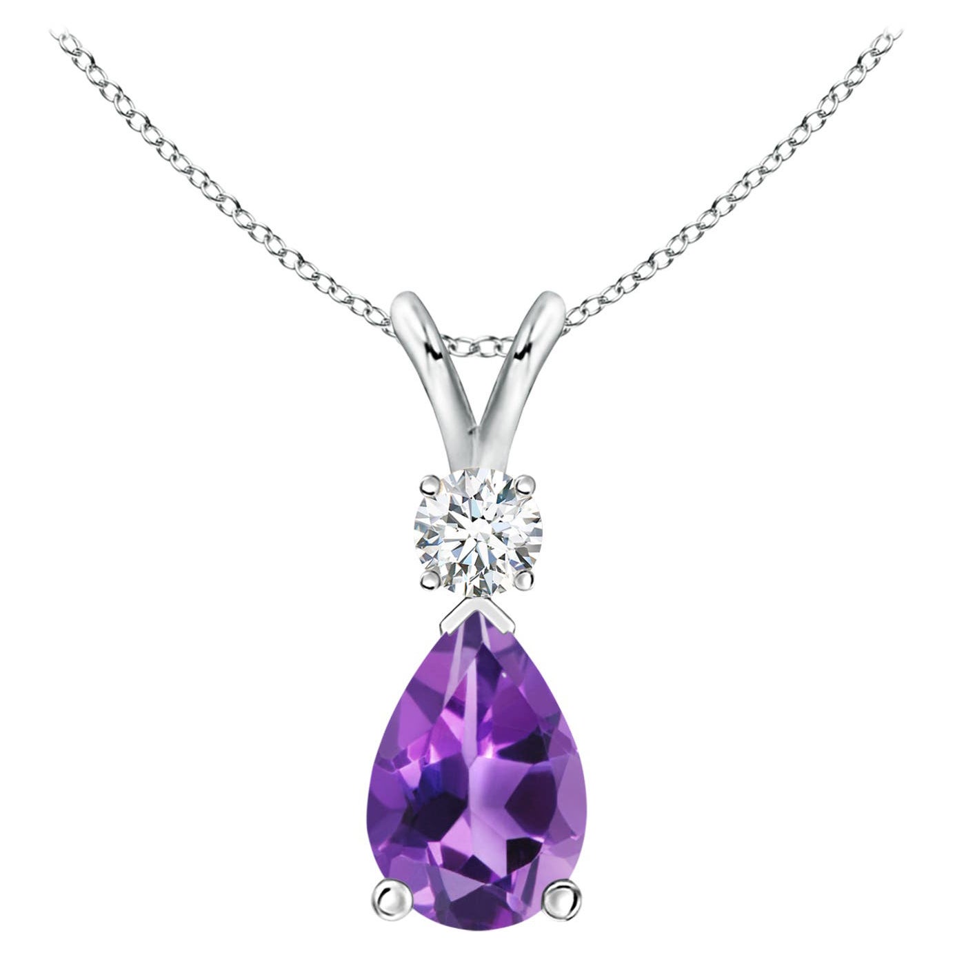 Ciondolo a goccia con ametista naturale da 1,6 ct e diamante in oro bianco 14K