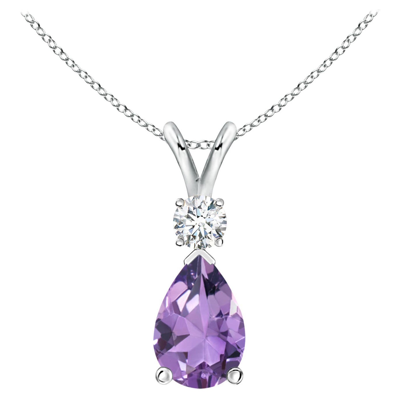 Natürlicher 1,6 Karat Amethyst-Tropfen-Anhänger mit Diamant in 14K Weißgold