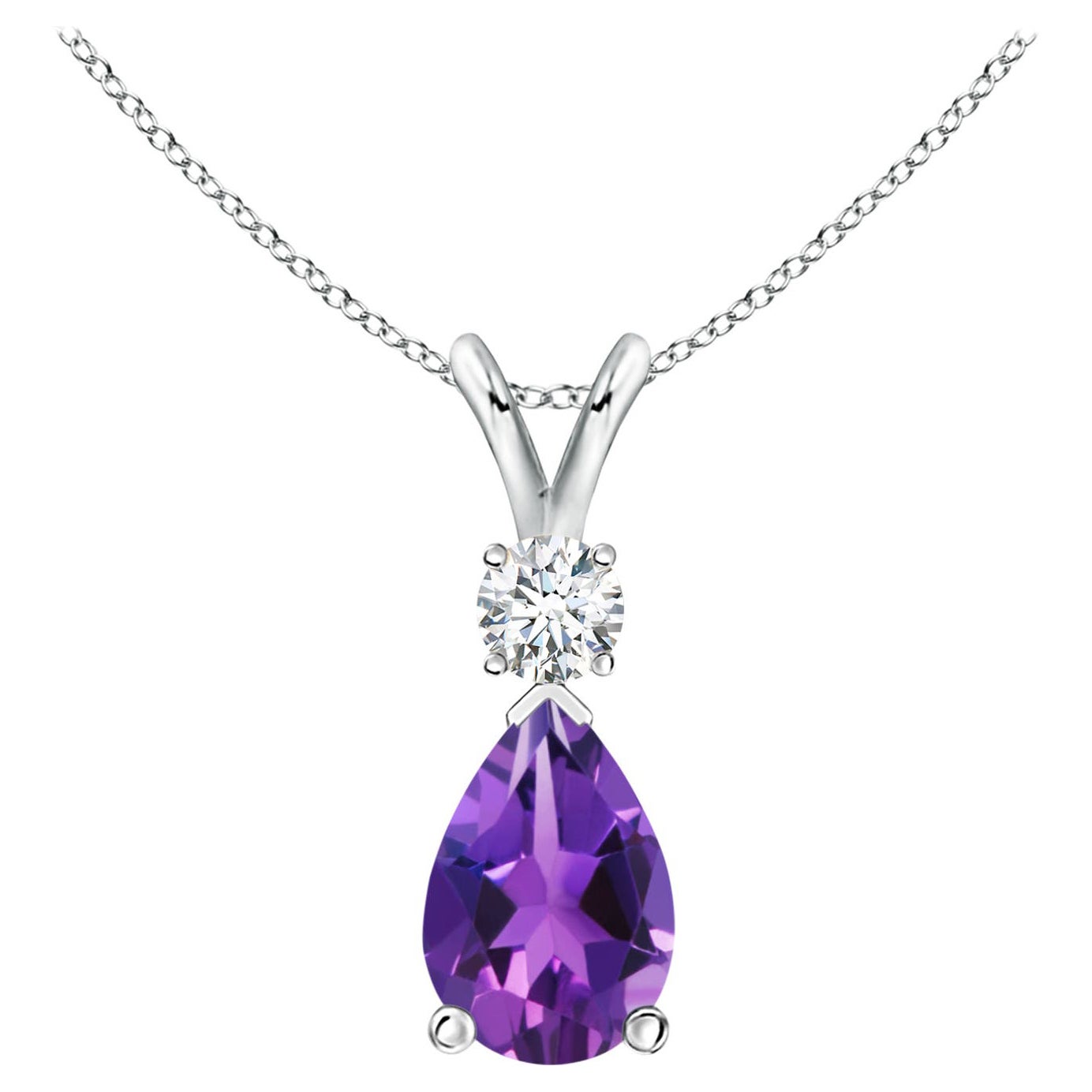 Ciondolo a goccia con ametista naturale da 1,6 ct e diamante in oro bianco 14K