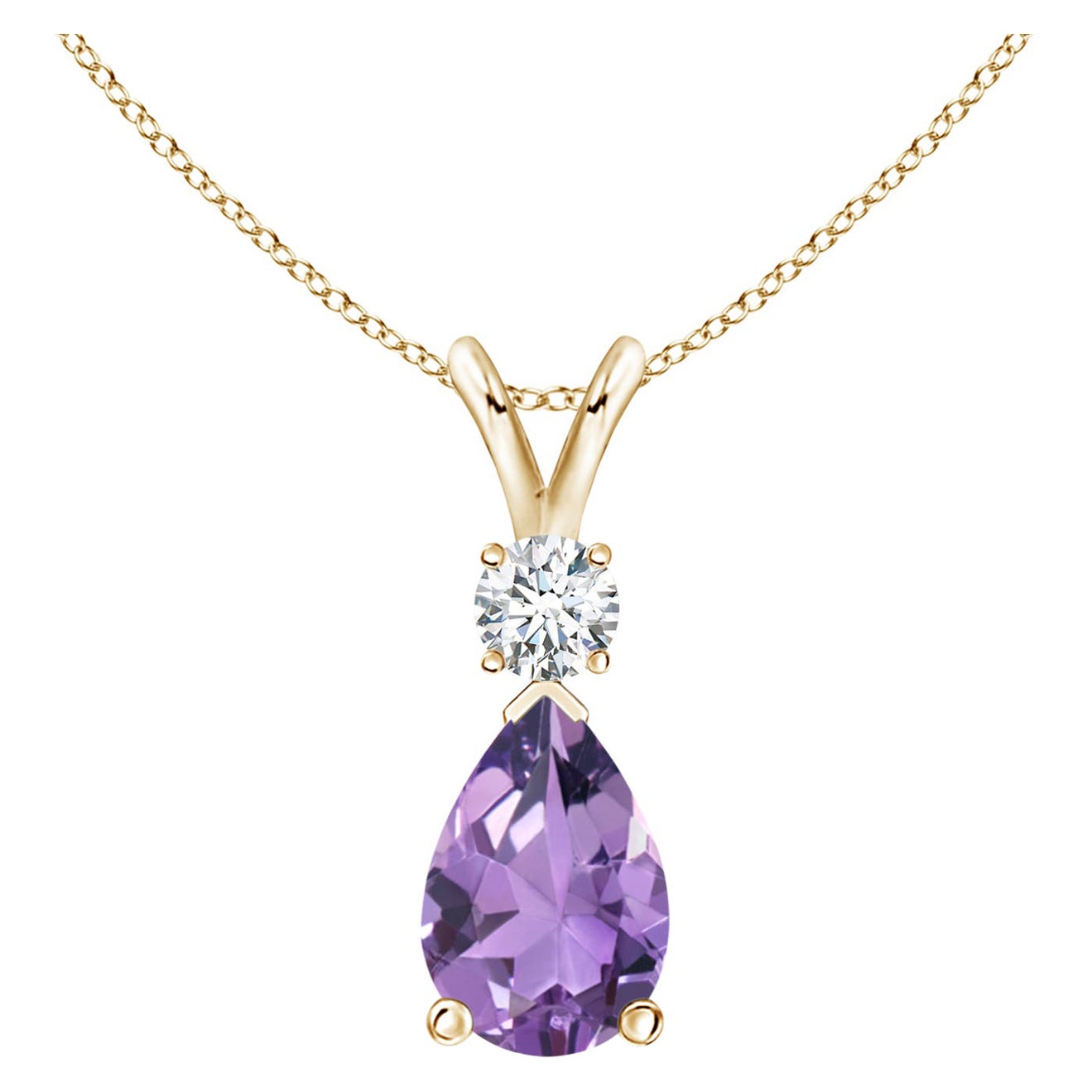 Ciondolo a goccia con ametista naturale da 1,6 carati e diamante in oro giallo 14K