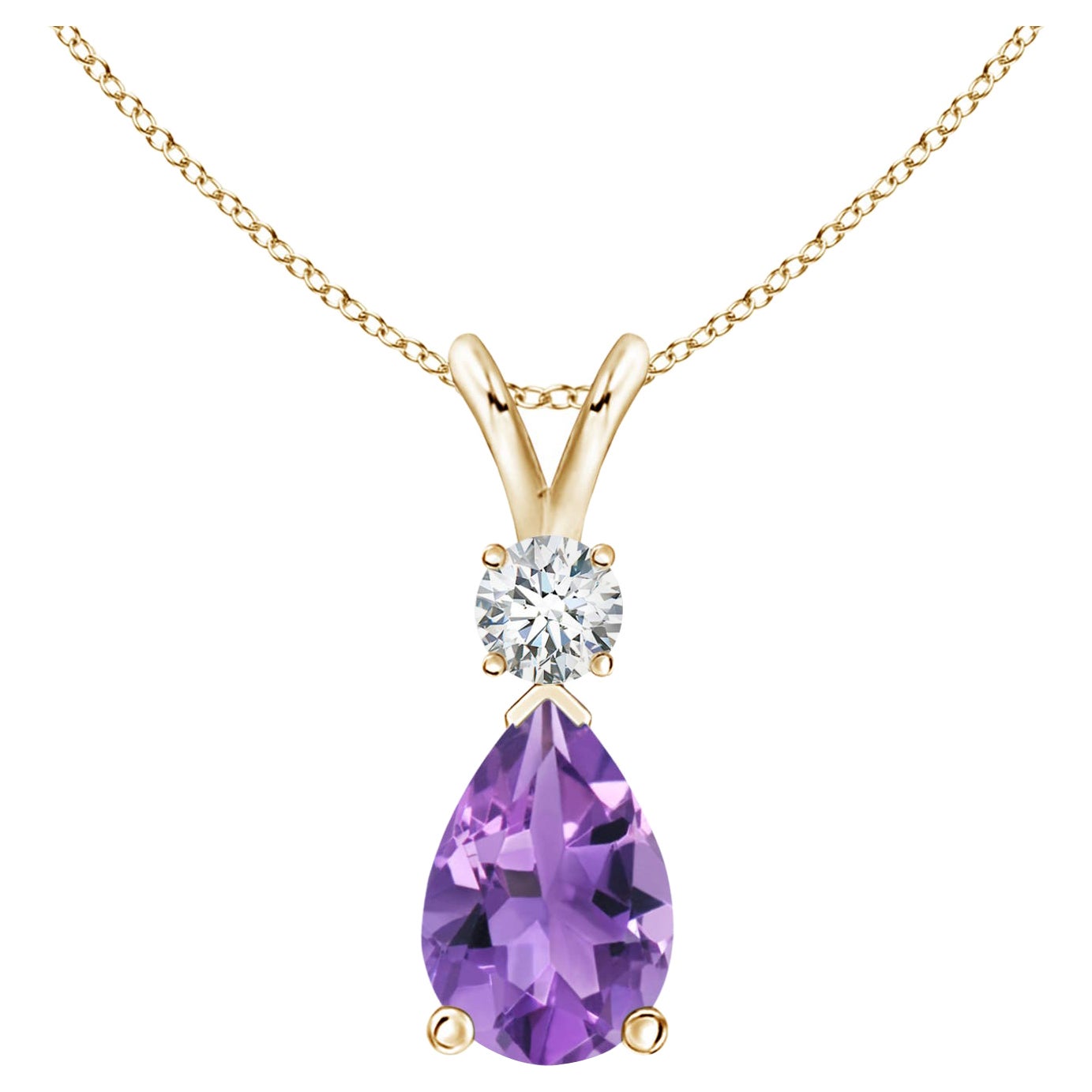 Ciondolo a goccia con ametista naturale da 1,6 carati e diamante in oro giallo 14K