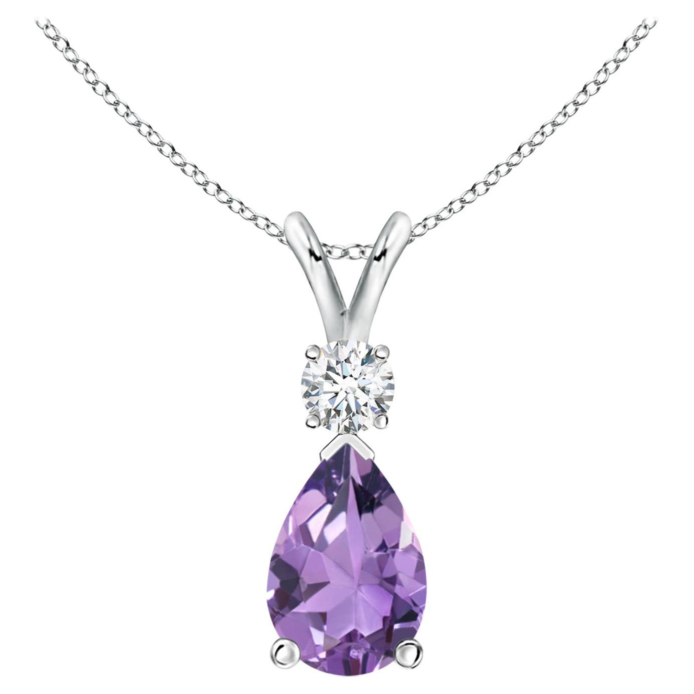 Natural 1.6 ct Amethyst Teardrop Pendant with Diamond in 925 Sterling Silver
