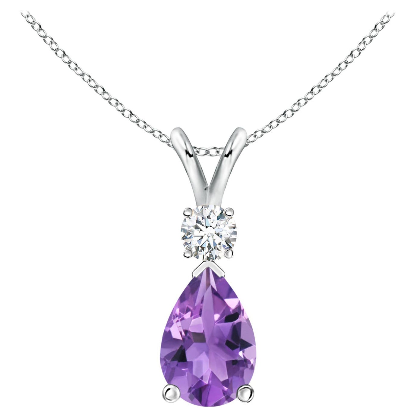 Natural 1.6 ct Amethyst Teardrop Pendant with Diamond in 925 Sterling Silver