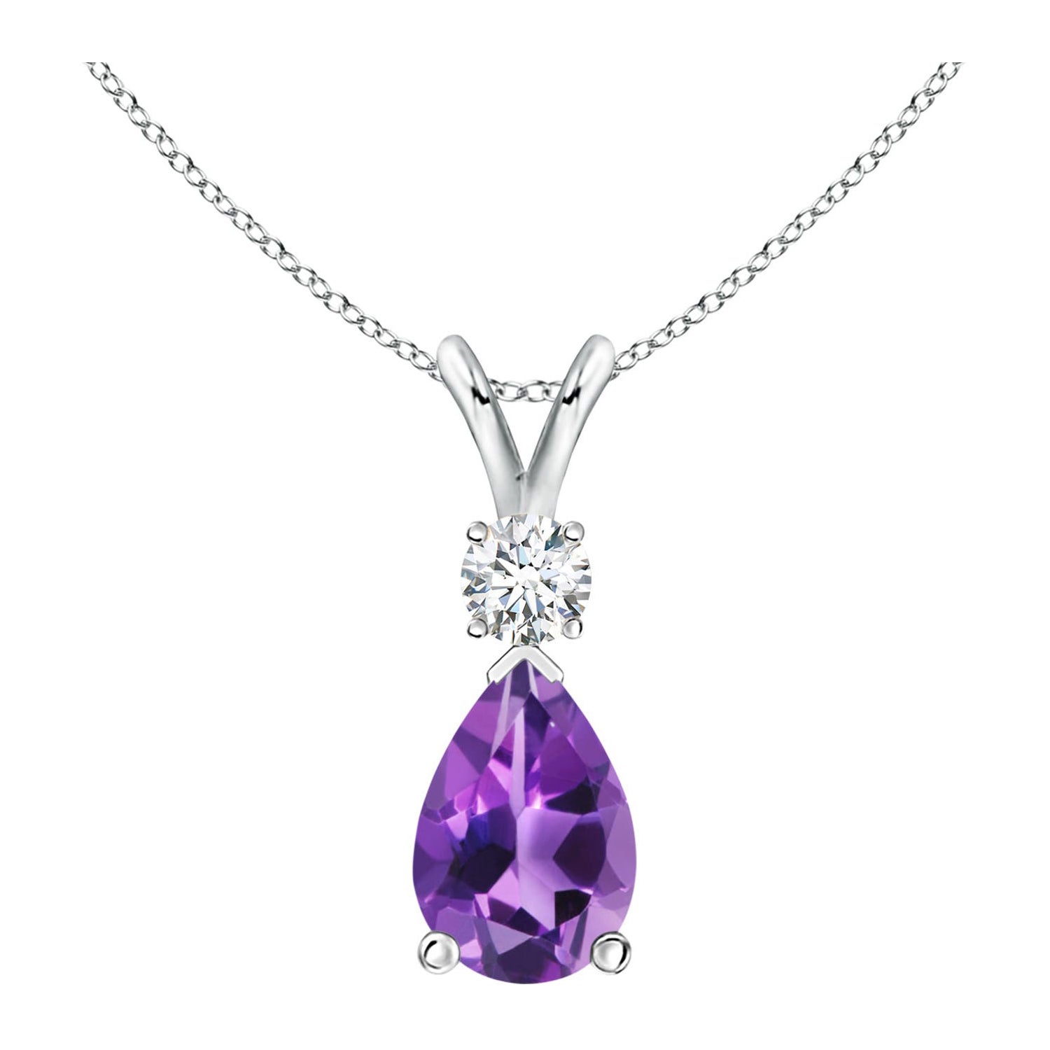 Natürlicher 1,6 Karat Amethyst-Tropfen-Anhänger mit Diamant in Platin