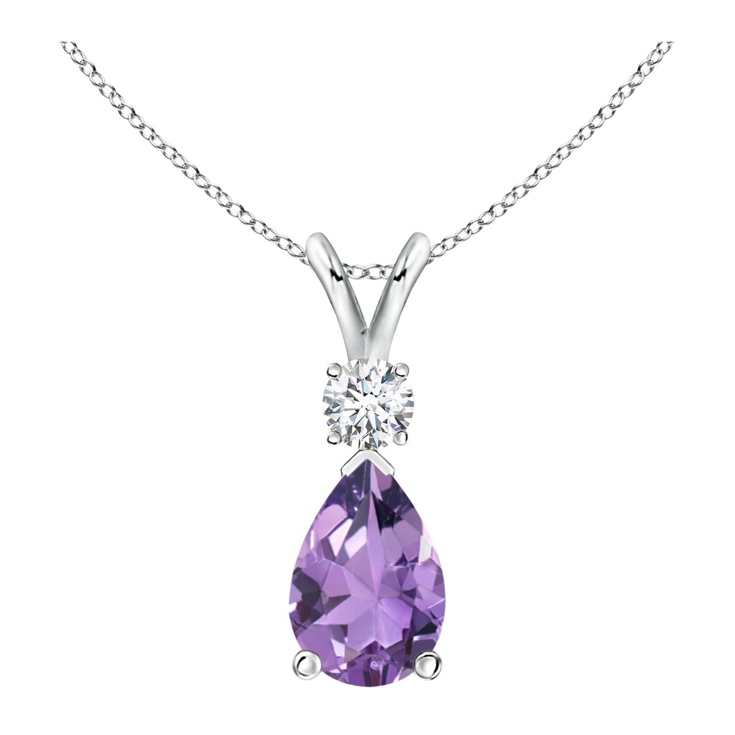 Natürlicher 1,6 Karat Amethyst-Tropfen-Anhänger mit Diamant in Platin